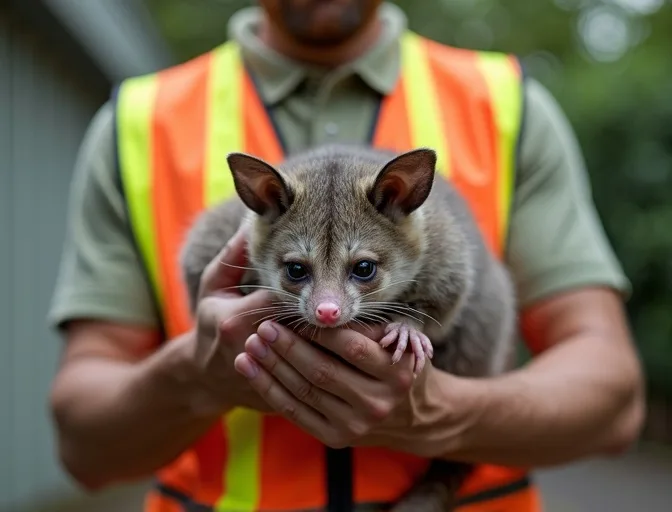 Animal handler safely recovering a deceased possum in Mitcham