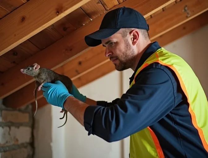 Technician inspecting a roof cavity for a dead rat in Mitcham